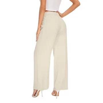 FUNYYZO Women's High Elastic Waisted Wide Leg Pants Good for Work & Casual