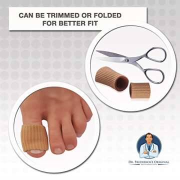 Dr. Frederick's Original Fabrigrip Toe Protectors - 2 Multiple-Use Pieces - Toe Covers to Prevent Blisters, Cushion Bunions, More - Large