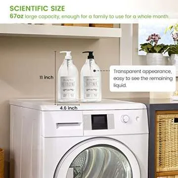 Farmhouse Laundry Detergent Dispenser Bottle - 2 Half Gallon Thick Plastic Fabric Softener Dispenser Container for Laundry Room Organization, Liquid Laundry Soap Dispenser Laundry Room Decor, 2-Pack