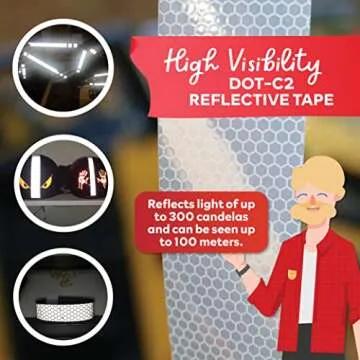 XFasten Reflective Tape, White and Silver, 2 Inches by 5 Yards - High Intensity - DOT-C2 Safety Tape Waterproof Conspicuity Trailer Reflector