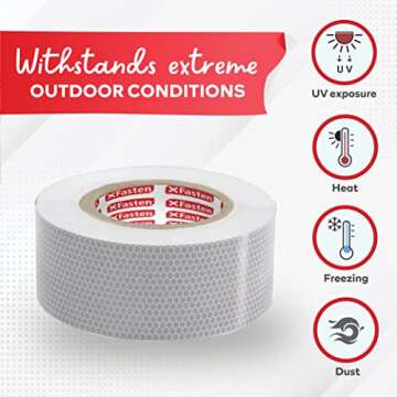 XFasten Reflective Tape, White and Silver, 2 Inches by 5 Yards - High Intensity - DOT-C2 Safety Tape Waterproof Conspicuity Trailer Reflector