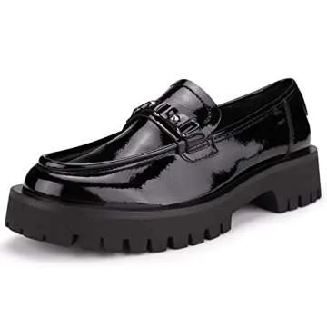 Stylish ISOMEI Women's Patent Leather Chunky Heel Loafers