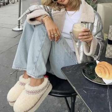 THUQ Warm Platform Braid Slippers for Women