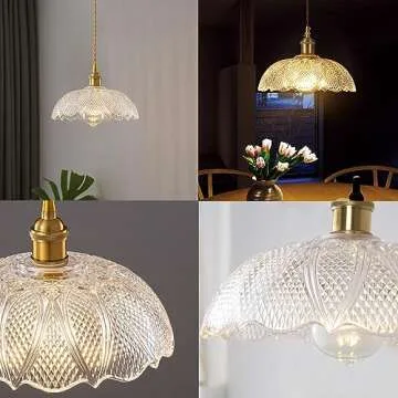 Bravsekai Glass Pendant Lights Kitchen Island,Large Glass Pendant 9.5 inch Hanging Light fixtures with Extra 2 Bulbs Adjustable Cord Modern Stylish Pendant Lighting for Kitchen,Dining Room,Bedroom