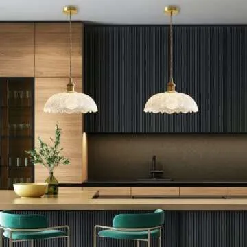 Bravsekai Glass Pendant Lights Kitchen Island,Large Glass Pendant 9.5 inch Hanging Light fixtures with Extra 2 Bulbs Adjustable Cord Modern Stylish Pendant Lighting for Kitchen,Dining Room,Bedroom