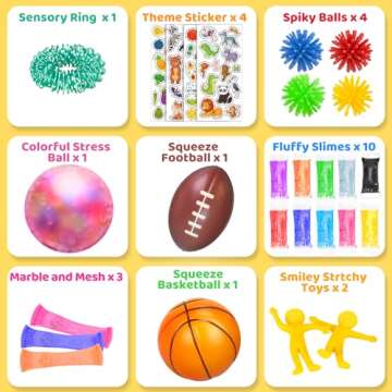 (60 Pcs) Sensory Fidget Toys Pack, School Classroom Rewards Goodie Bag Party Favors for Kids 3-5 4-8 8-12, Stress Relief & Anxiety Relief Tools Holiday Birthday