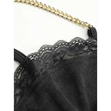 CIDER Women's Solid Lace Corset Chain Cross Wide Leg Jumpsuit Plus Size: Black, 0XL