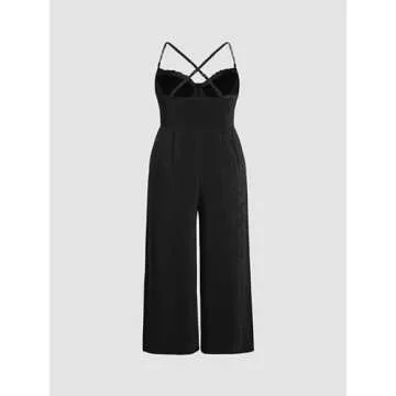 CIDER Women's Solid Lace Corset Chain Cross Wide Leg Jumpsuit Plus Size: Black, 0XL