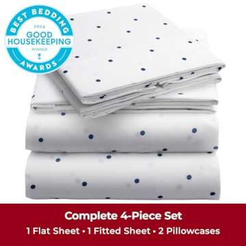 Mellanni Queen Sheets Set - 4 PC Iconic Collection Bedding - Hotel Luxury, Extra Soft, Cooling Bed Sheets - Wrinkle, Fade, Stain Resistant (Queen, Polka Dot Navy)