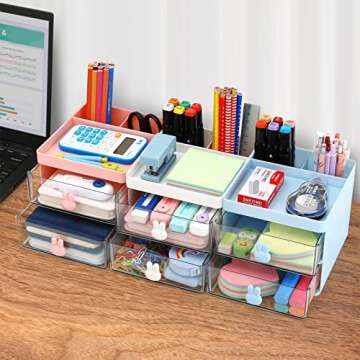 LETURE Small Desk Organizer with Drawer for Office & Home