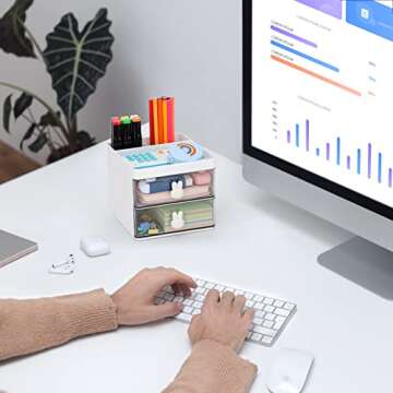 LETURE Small Desk Organizer with Drawer for Office & Home