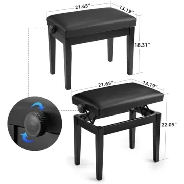 Adjustable Piano Bench with Waterproof Cushion