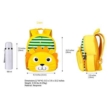 KK CRAFTS Preschool Backpack Toddler Neoprene Animal Schoolbag Lunch backpack for Kids Boys Girls(Lion)