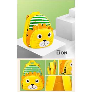 KK CRAFTS Preschool Backpack Toddler Neoprene Animal Schoolbag Lunch backpack for Kids Boys Girls(Lion)