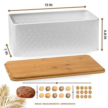 White Bread Box For Kitchen Countertop With Bamboo Wood Cutting Board Lid - Farmhouse White Metal Large Bread Box Modern Style To Extend Freshness - Bread Storage Container
