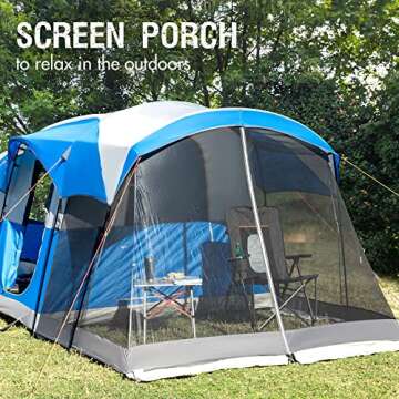 PORTAL 8 Person Family Camping Tent with Screen Porch, Portable Waterproof Windproof Cabin Tent with Rainfly, Carry Bag for Family Camping, Outdoor Hiking