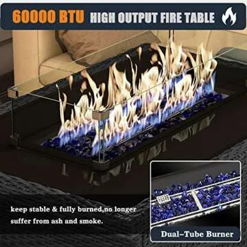 KHOLH 8 Pieces Patio Furniture Conversation Sofa Set with 44" Propane Gas Fire Pit Table, Outdoor Sectional Black Rattan Wicker Sofa Set