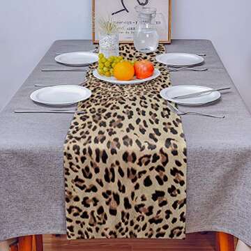 T&H XHome Linen Burlap Table Runner Dresser Scarves, Leopard Print Table Runners for Family Dinners or Gatherings, Indoor or Outdoor Parties, & Everyday Use 16x72 inches(41 x 183cm)