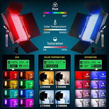 IVISII RGB LED Video Light Panel, 2600K-10000K/CRI 97/552PCS LED Beads Studio Lighting, 9 Applicable Scenes 360° Full Color Photography Lighting for Video Conference, Recording, YouTube