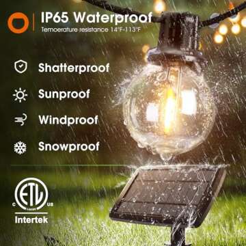 addlon 50FT Solar String Lights Outdoor Waterproof with Remote, G40 Globe Solar Patio Lights with 27 LED Shatterproof Bulbs, 3 Light Modes, Dimmable Hanging Lights for Outside Backyard Party