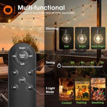 addlon 50FT Solar String Lights Outdoor Waterproof with Remote, G40 Globe Solar Patio Lights with 27 LED Shatterproof Bulbs, 3 Light Modes, Dimmable Hanging Lights for Outside Backyard Party