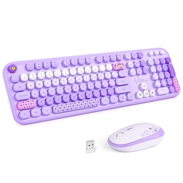 MOFII Wireless Keyboard and Mouse Combo, Full Size 2.4G Plug and Play Typewriter Retro Round Compute...
