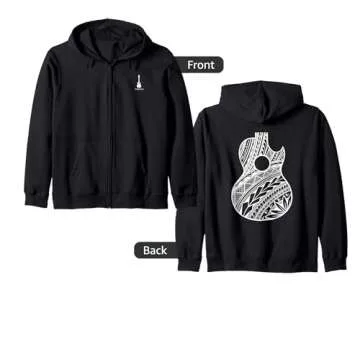 TAIMANE Polynesian Ukulele Zip Hoodie ,Black ,Small