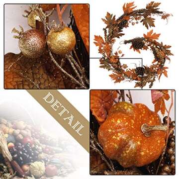 Valery Madelyn 6 feet Fall Garland Decor with Pumpkins, Hanging Autumn Garland with Maple Leaves Pine Cone Berries, Thanksgiving Decor for Mantel Fireplace Indoor Outdoor Door Home Wedding Party