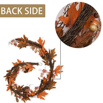 Valery Madelyn 6 feet Fall Garland Decor with Pumpkins, Hanging Autumn Garland with Maple Leaves Pine Cone Berries, Thanksgiving Decor for Mantel Fireplace Indoor Outdoor Door Home Wedding Party