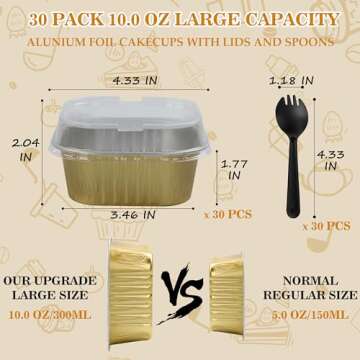 Cupcake Liners With Lids, BAKINGPAK 30PCS 10oz Square Mini Cake Pans with Lids Mini Aluminum Pans wi...