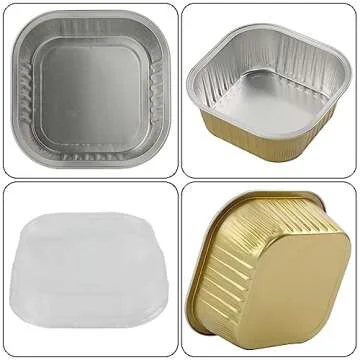 Cupcake Liners With Lids, BAKINGPAK 30PCS 10oz Square Mini Cake Pans with Lids Mini Aluminum Pans with Lids Disposable Aluminum Foil Ramekins Mini Cake Tins Baking Cups for Children Party Wedding,Gold