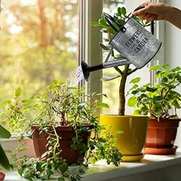 Beautiful Galvanized Watering Can - Decorative 84oz Farmhouse Style Watering Can with Easy Pour Over Sprinkler Spout for Fast and Easy Plant Watering - Perfect for Indoor and Outdoor Use