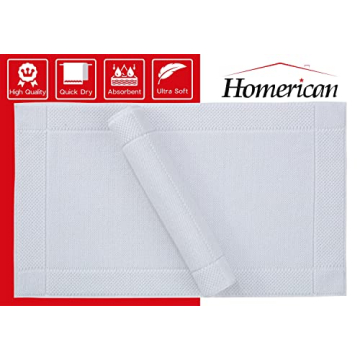 HOMERICAN Washable Bath Mat Set - Soft Turkish Cotton Mats