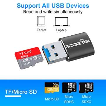Rocketek Aluminum USB 3.0 Portable Memory Card Reader Adapter for Micro SD Card/TF Card Reader Adapt...