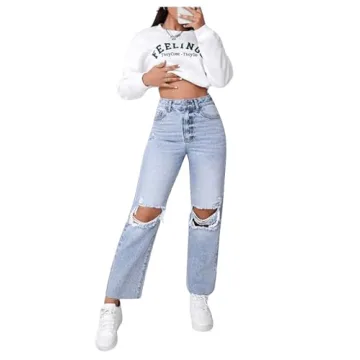 Stylish Women’s High Waist Ripped Cropped Jeans for Everyday Wear