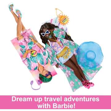 Barbie Extra Fly Ken Doll with Beach-Themed Travel Clothes & Accessories, Tropical Outfit with Boogie Board & Duffel Bag