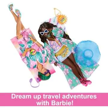 Barbie Extra Fly Ken Doll with Beach-Themed Travel Clothes & Accessories, Tropical Outfit with Boogie Board & Duffel Bag
