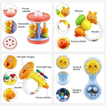 MOONTOY 12pcs Baby Rattles Set Teether Toys for Babies 0-6 Months Infant Christmas Stocking Stuffers Gifts, Baby Toys 6-12 Months Teething Toys 3-6 Months Newborn Boy Girl 0 1 2 3 4 5 6 7 8 9 10 Month