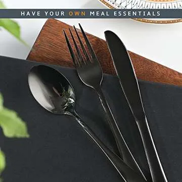 Portable Travel Utensils Set, Travel Camping Cutlery Set, Reusable Stainless Steel Flatware Set with Case for Office School Picnic (Black)