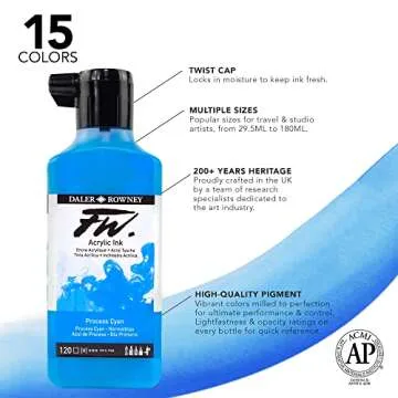 Daler-Rowney FW Acrylic Ink Bottle Process Magenta - Versatile Acrylic Drawing Ink for Artists and Students - Permanent Calligraphy Ink - Archival Ink for Illustrating and More