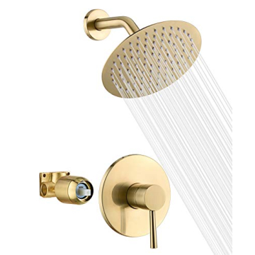 sumerain Brushed Gold Shower Faucet Set with 8 Inches Stainless Steel Rain Shower Head, Solid Brass ...