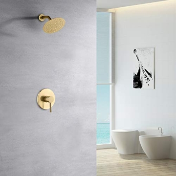 Sumerain Brushed Gold Shower Faucet Set with Rain Shower Head