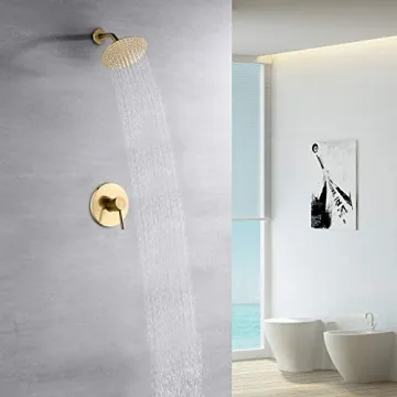 Sumerain Brushed Gold Shower Faucet Set with Rain Shower Head