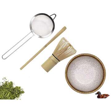 Nother Japanese Matcha Whisk Set Matcha Tea Ceremony Set, Matcha Whisk (Chasen), Traditional Scoop (Chashaku), Scoop Holder, Tea Sifter and Ceramic Matcha Bowls(5 Pcs)