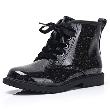 FITORY Glitter Ankle Boots for Girls - Waterproof, Kids' Lace-Up Combat Shoes, Size 9