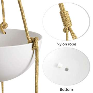 Mkono 9 Inch Ceramic Double Hanging Planter 2 Tier Round Flower Plant Pot Porcelain Hanging Basket with Polyester Rope Hanger for Indoor Outdoor Plants Modern Vertical Plant Garden, White