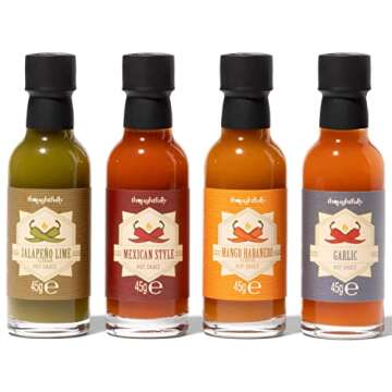 Thoughtfully Gourmet, Inferno Hot Sauce Gift Set, Flavors Include Jalapeño Lime, Garlic, Mango Habanero and Mexican Style, Hot Sauce Variety Pack, Set of 4