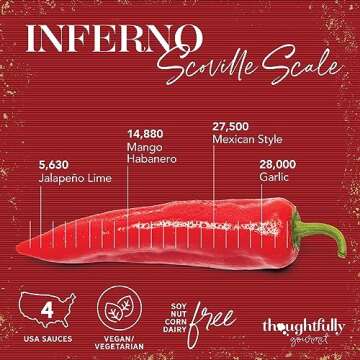 Thoughtfully Gourmet, Inferno Hot Sauce Gift Set, Flavors Include Jalapeño Lime, Garlic, Mango Habanero and Mexican Style, Hot Sauce Variety Pack, Set of 4