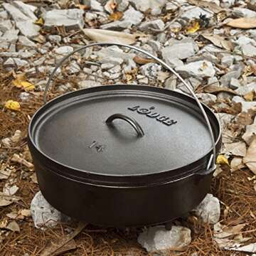 Lodge 6 Quart Pre-Seasoned Cast Iron Camp Dutch Oven with Lid - Dual Handles - Use in the Oven, on the Stove, on the Grill or over the Campfire - Black