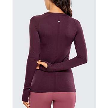 CRZ YOGA Women's Seamless Athletic Long Sleeves Sports Running Shirt Breathable Gym Workout Top Dark...